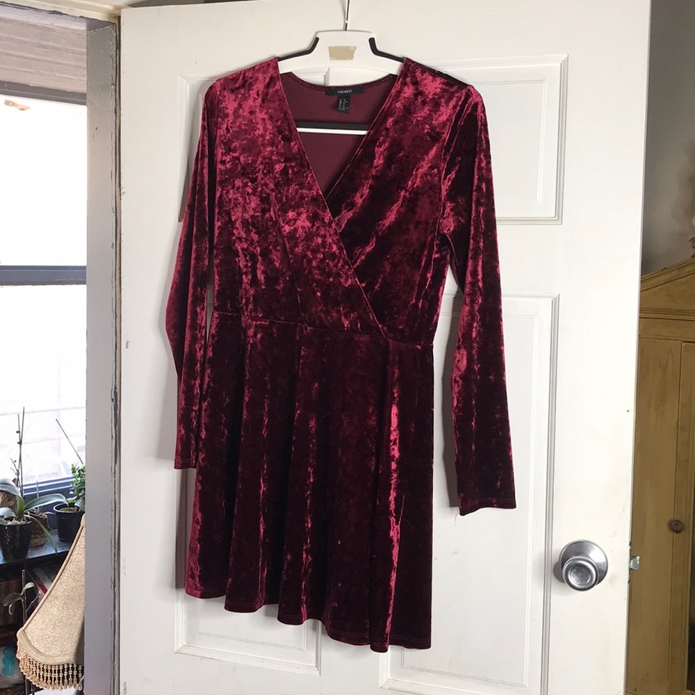 Forever 21 Velvet wine colored mini wrap dress